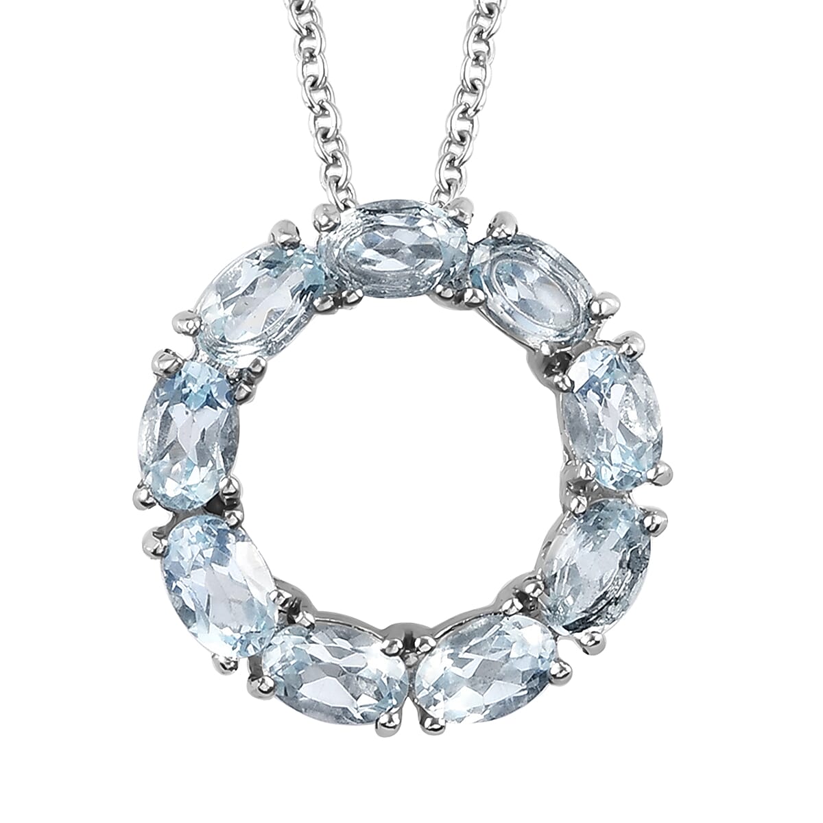 Sky Blue Topaz Circle Pendant Necklace (20 Inches) in Stainless Steel 4.50 ctw , Tarnish-Free, Waterproof, Sweat Proof Jewelry