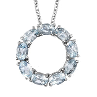 Sky Blue Topaz Circle Pendant Necklace (20 Inches) in Stainless Steel 4.50 ctw , Tarnish-Free, Waterproof, Sweat Proof Jewelry