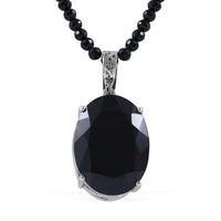 Natural Thai Black Spinel Pendant with Beaded Necklace 18 Inches in Platinum Over Sterling Silver 13.50 Grams 200.00 ctw
