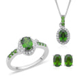 Natural Chrome Diopside, White Zircon Stud Earrings, Ring and Pendant Necklace 18 Inches in Rhodium Over Sterling Silver 3.40 ctw - Sticky add to cart bar