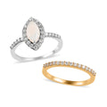 Australian White Opal and Moissanite Set of 2 Ring in Platinum and Vermeil Yellow Gold Over Sterling Silver 1.25 ctw (Delivery in 5-7 Business Days) - Sticky add to cart bar
