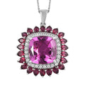 African Lilac Quartz (Triplet) and Multi Gemstone Double Halo Pendant Necklace 20 Inches in Platinum Over Sterling Silver 15.40 ctw - Sticky add to cart bar