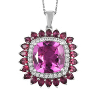 African Lilac Quartz (Triplet) and Multi Gemstone Double Halo Pendant Necklace 20 Inches in Platinum Over Sterling Silver 15.40 ctw