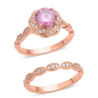Pink and White Moissanite Set of 2 Ring in Vermeil Rose Gold Over Sterling Silver (Size 5) 1.85 ctw