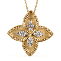 White Zircon Floral Pendant Necklace 20 Inches in Vermeil Yellow Gold Over Sterling Silver 0.25 ctw