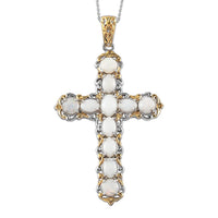 Australian Opal Cross Pendant Necklace 20 Inches in Vermeil Yellow Gold and Platinum Over Sterling Silver 3.10 ctw