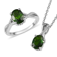 Natural Chrome Diopside Solitaire Ring Size 10 and Pendant Necklace 20 Inches in Platinum Over Sterling Silver 2.40 ctw