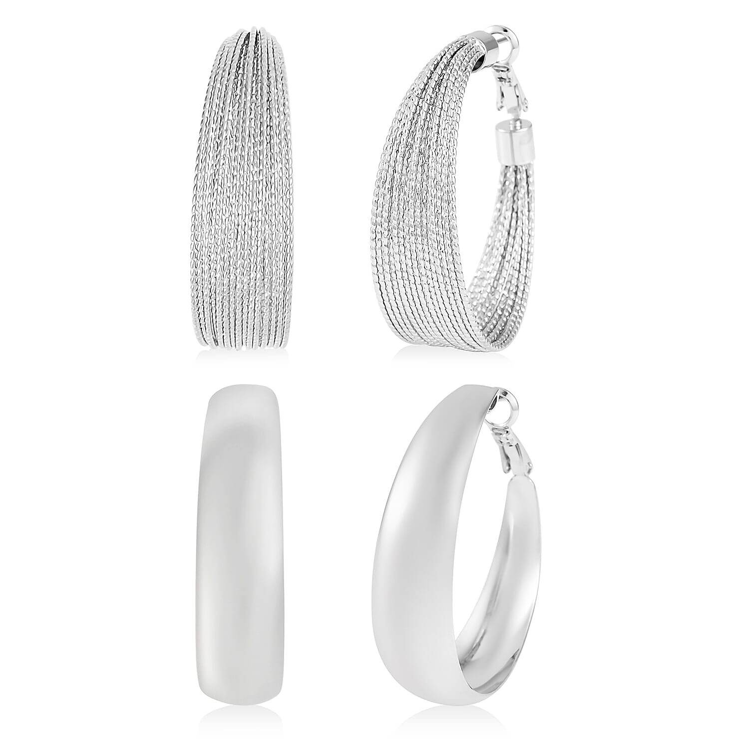 Set of 2 Hoop Earrings in Silvertone