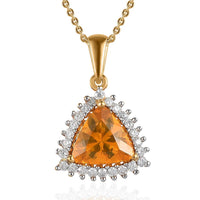 Premium Brazilian Fire Opal and Moissanite Halo Pendant Necklace 20 Inches in Vermeil Yellow Gold Over Sterling Silver 1.90 ctw