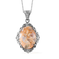 Crazy Lace Agate 38.30 ctw Solitaire Pendant Necklace 20 Inches in Stainless Steel, Tarnish-Free, Waterproof, Sweat Proof Jewelry