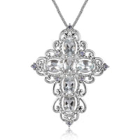 Premium Brazilian Goshenite and Tanzanite Cross Pendant Necklace 20 Inches in Platinum Over Sterling Silver 2.50 ctw