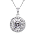 129 Facet Moissanite Halo Pendant Necklace 18 Inches in Rhodium Over Sterling Silver 2.20 ctw - Sticky add to cart bar
