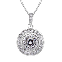 129 Facet Moissanite Halo Pendant Necklace 18 Inches in Rhodium Over Sterling Silver 2.20 ctw
