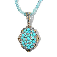 Sleeping Beauty Turquoise and Multi Gemstone Beaded Pendant Necklace 20 Inches in Vermeil YG and Platinum Over Sterling Silver 73.35 ctw