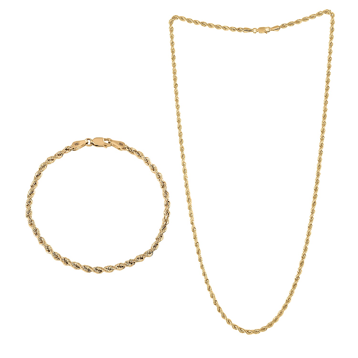 10K Yellow Gold Rope Chain Bracelet (7.50In) and Necklace 24 Inches 10 Grams