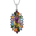 Tasmanian Stichtite and Multi Gemstone Elongated Pendant Necklace 20 Inches in Platinum Over Sterling Silver 8.75 ctw - Sticky add to cart bar
