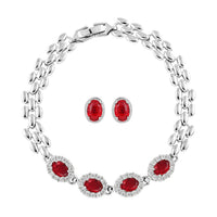 Ankur Treasure Chest Deal Simulated Red and White Diamond Bracelet (7.50In) and Earrings in Silvertone 4.15 ctw