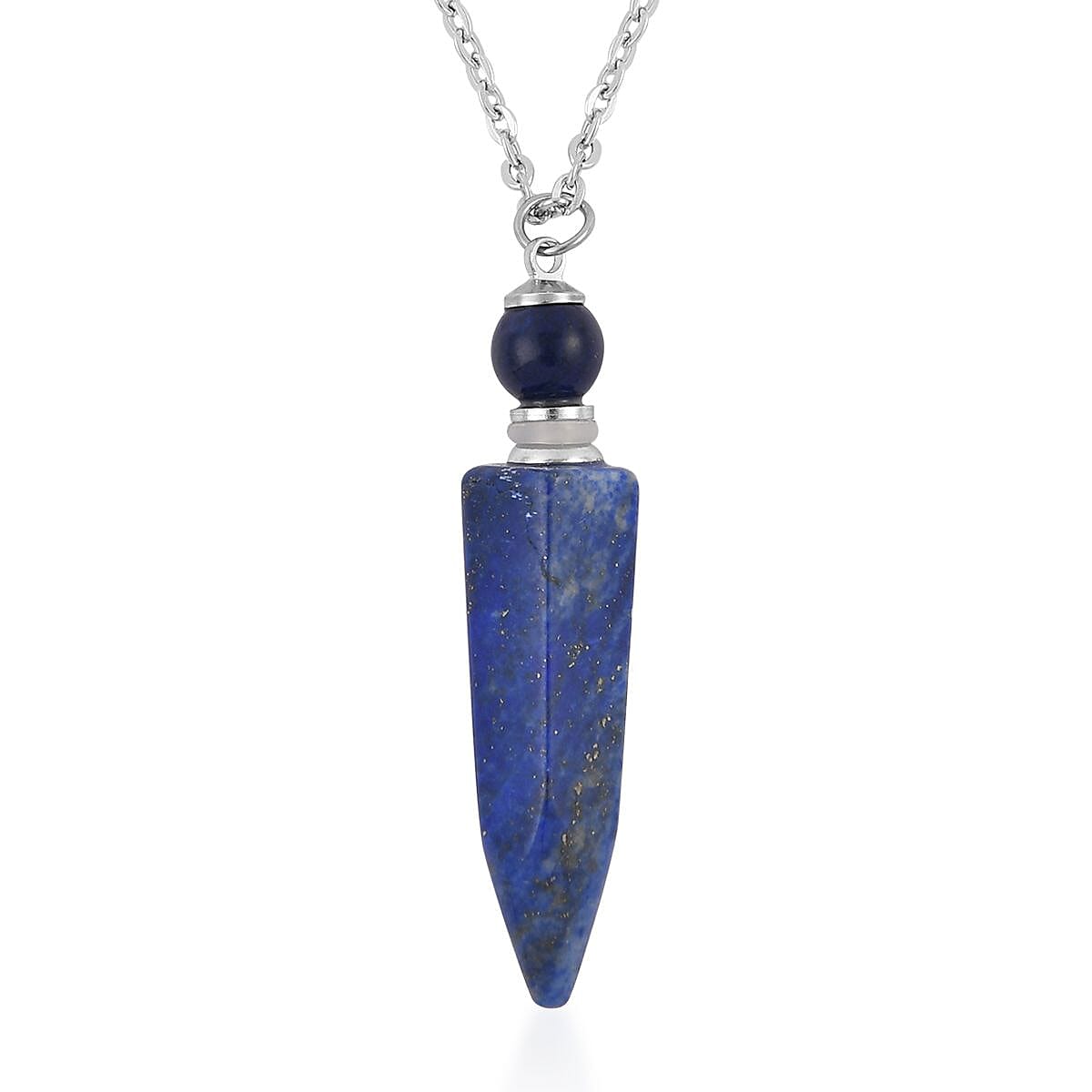 Lapis Lazuli Perfume Bottle Pendant Necklace 24 Inches in Silvertone 37.00 ctw
