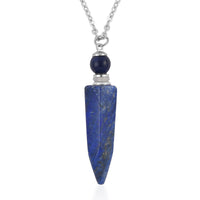 Lapis Lazuli Perfume Bottle Pendant Necklace 24 Inches in Silvertone 37.00 ctw