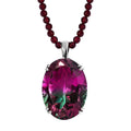 Watermelon Quartz (Triplet) Pendant with Orissa Rhodolite Garnet Beaded Necklace 20 Inches in Platinum Over Sterling Silver 165.90 ctw - Sticky add to cart bar