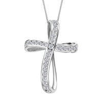 Moissanite Cross Pendant Necklace (18 Inches) in Rhodium Over Sterling Silver 1.50 ctw