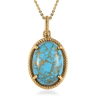 Blue Mojave Turquoise Oval Shape Pendant Necklace 20 Inches in Vermeil YG Over Sterling Silver 9.40 ctw