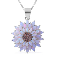 Australian Opal and Brown Zircon Floral Pendant Necklace 18 Inches in Platinum Over Sterling Silver 3.40 ctw
