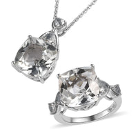 White Topaz Ring and Pendant Necklace 20 Inches in Platinum Over Sterling Silver 15.25 ctw
