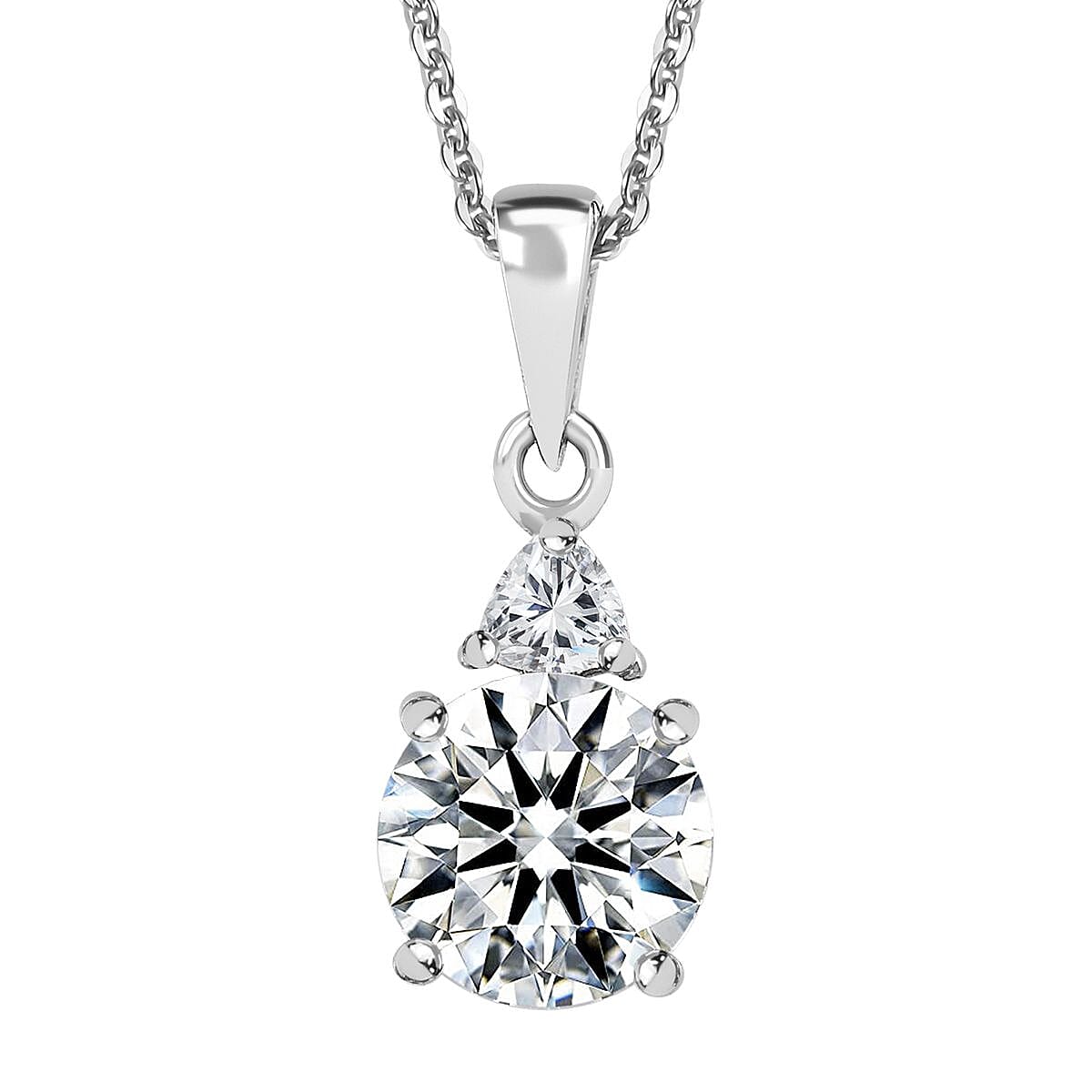 Moissanite Pendant Necklace 20 Inches in Platinum Over Sterling Silver 2.00 ctw (Del. in 5-7 Days)