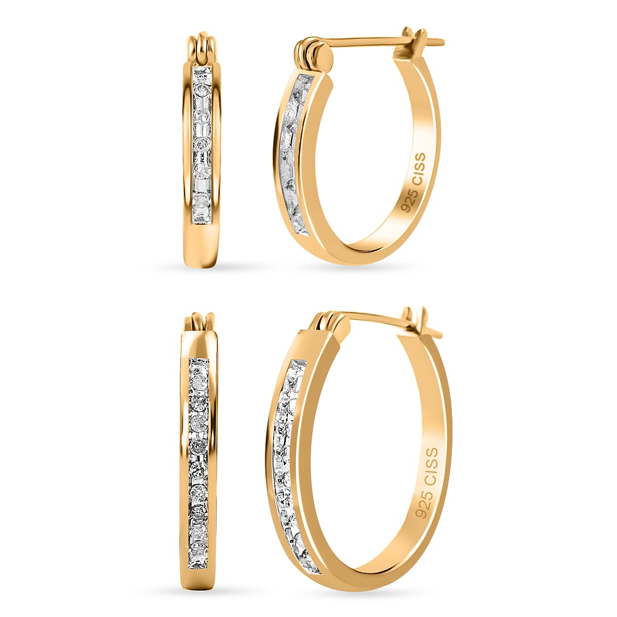 Set of 2 Diamond Earrings in 14K YG Over Sterling Silver 0.25 ctw