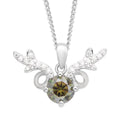 Green and White Moissanite Deer Antler Pendant Necklace 18 Inches in Rhodium Over Sterling Silver 1.15 ctw - Sticky add to cart bar