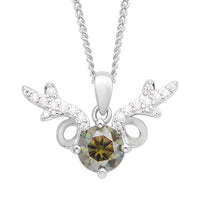Green and White Moissanite Deer Antler Pendant Necklace 18 Inches in Rhodium Over Sterling Silver 1.15 ctw