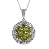 Arizona Peridot and White Zircon Floral Pendant Necklace 20 Inches in Platinum Over Sterling Silver 2.65 ctw