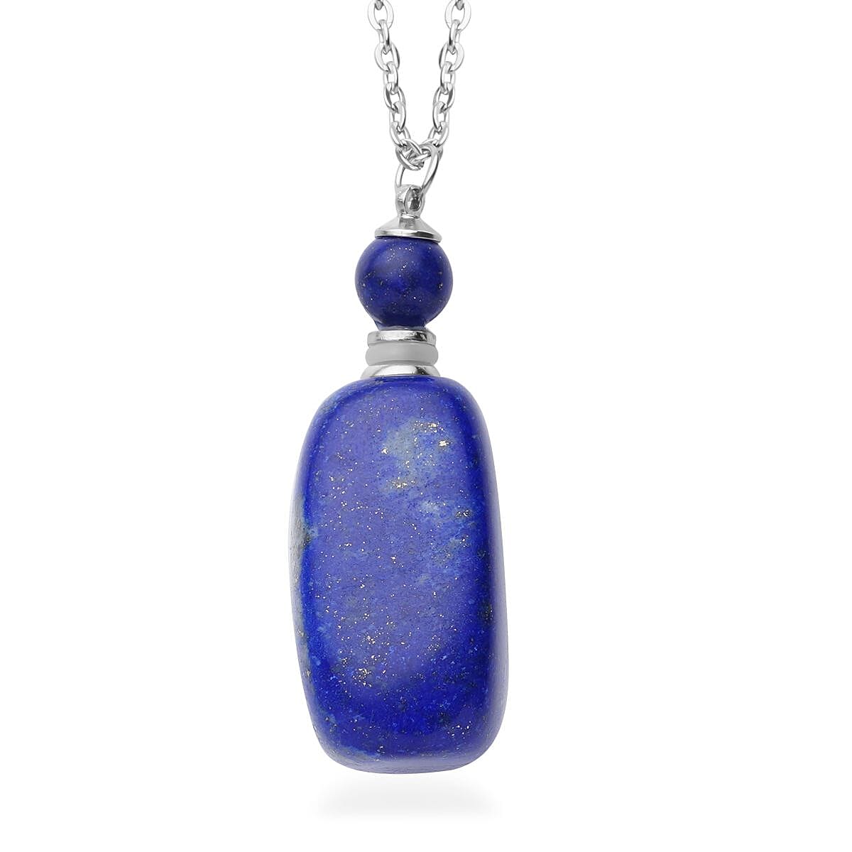 Lapis Lazuli Perfume Bottle Pendant Necklace 24 Inches in Silvertone 90.00 ctw