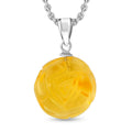 Baltic Amber Carved Flower Pendant in Sterling Silver with Stainless Steel Necklace 20 Inches - Sticky add to cart bar