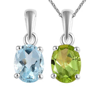 Peridot, Sky Blue Topaz Set of 2 Pendant with Necklace (20 Inches) in Sterling Silver and Stainless Steel 2.65 ctw
