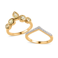 Natural Chrysoberyl and Moissanite Set of 2 Ring in Vermeil Yellow Gold Sterling Silver 1.15 ctw