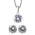 Simulated Diamond Solitaire Stud Earrings and Pendant Necklace (20 Inches) in Sterling Silver and Stainless Steel 6.35 ctw - Sticky add to cart bar