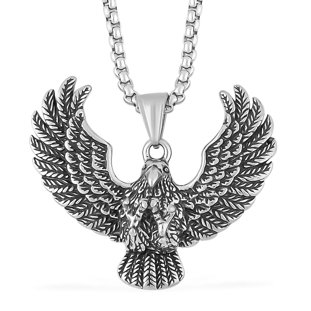 Eagle Men's Pendant Necklace 23.5 Inches in Black Oxidized Stainless Steel