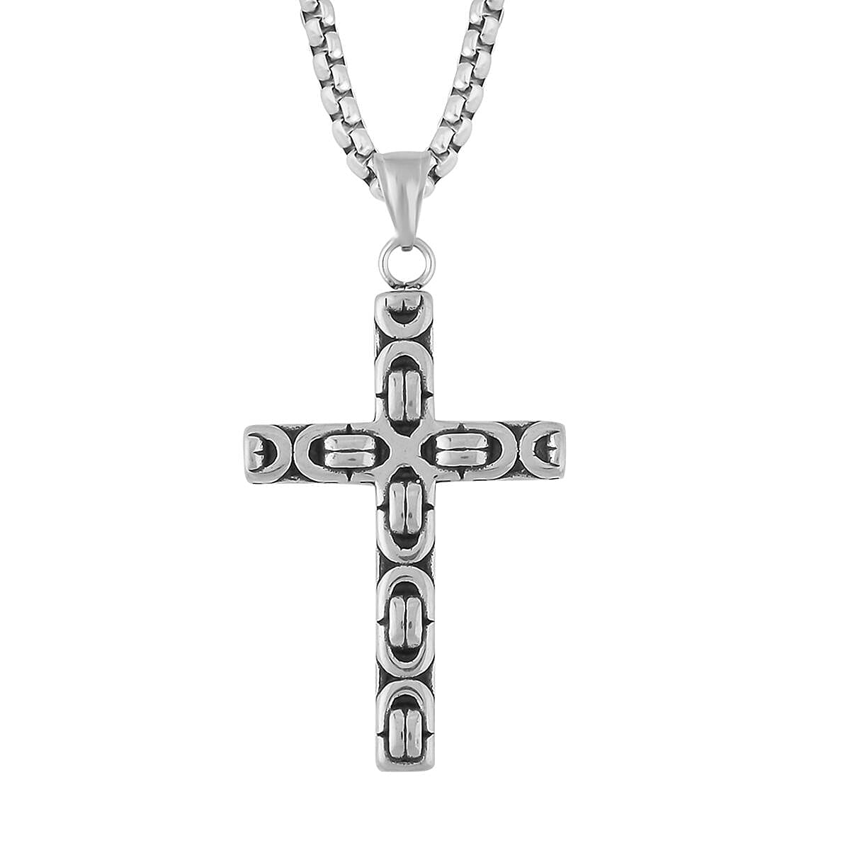 Filigree Intricate Cross Men's Pendant Necklace (23.5 Inches) in Black Oxidized Stainless Steel , Tarnish-Free, Waterproof, Sweat Proof Jewelry
