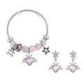 Pink Glass, White & Black Austrian Crystal Bracelet (6.5-7.5In) and Earrings in Goldtone & Stainless Steel - Sticky add to cart bar