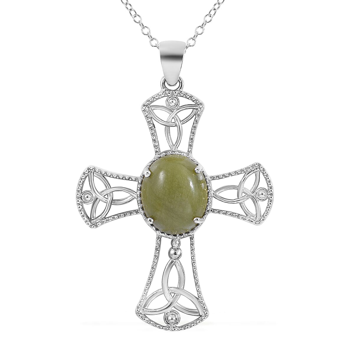 Connemara Marble Cross Pendant Necklace 18 Inches in Platinum Over Sterling Silver 6.50 ctw