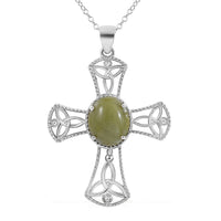 Connemara Marble Cross Pendant Necklace 18 Inches in Platinum Over Sterling Silver 6.50 ctw