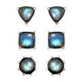 AAA Malagasy Labradorite Set of 3 Solitaire Stud Earrings in Stainless Steel 15.35 ctw - Sticky add to cart bar