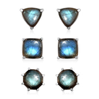 AAA Malagasy Labradorite Set of 3 Solitaire Stud Earrings in Stainless Steel 15.35 ctw