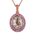 Marropino Morganite, Pink Sapphire and Diamond Double Halo Pendant Necklace 20 Inches in Vermeil Rose Gold Over Sterling Silver 1.35 ctw - Sticky add to cart bar