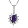Premium Moroccan Amethyst and Moissanite Sunburst Pendant Necklace 20 Inches in Platinum Over Sterling Silver 1.90 ctw - Sticky add to cart bar