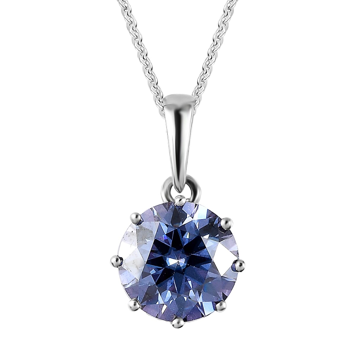 Blue and White Moissanite Pendant Neckalce 20 Inches in Platinum Over Sterling Silver 2.60 ctw