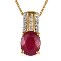 Niassa Ruby (FF) and White Topaz Pendant Necklace 20 Inches in Vermeil Yellow Gold Over Sterling Silver 4.15 ctw