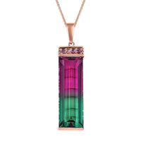 Watermelon Quartz (Triplet) and Orissa Rhodolite Garnet Pendant Necklace 20 Inches in Vermeil Rose Gold Over Sterling Silver 17.25 ctw